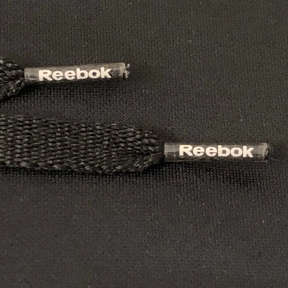 Reebok Mens Black Hooded Sweatshirt Size XXL Big Logo Spellout Gym Hoodie Lounge